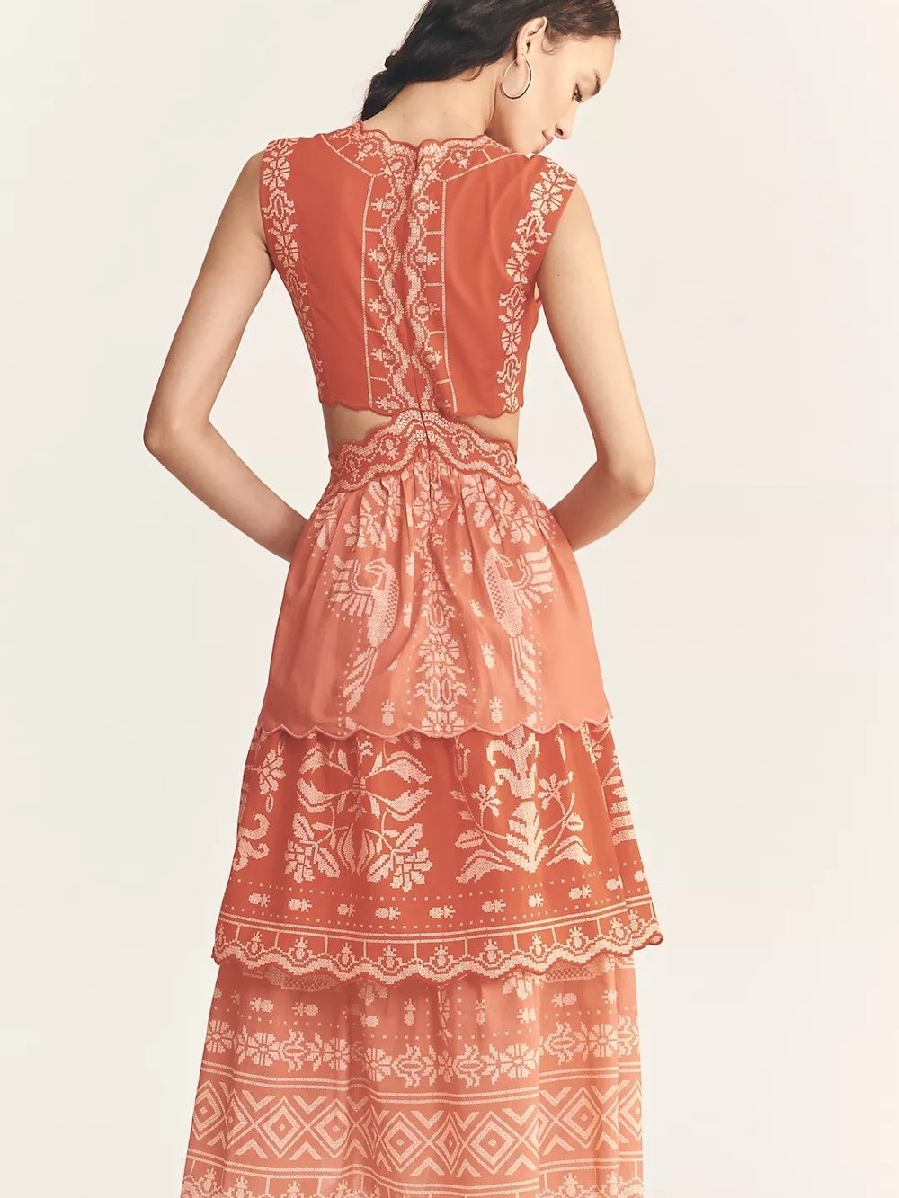 Anthropologie Coral Maxi Dress with Cream Embroidery - Picture 2 of 5